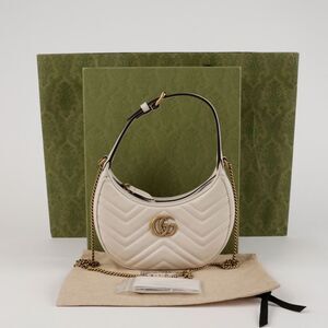 Gg Marmont Half Moon Mini Shoulder Bag White